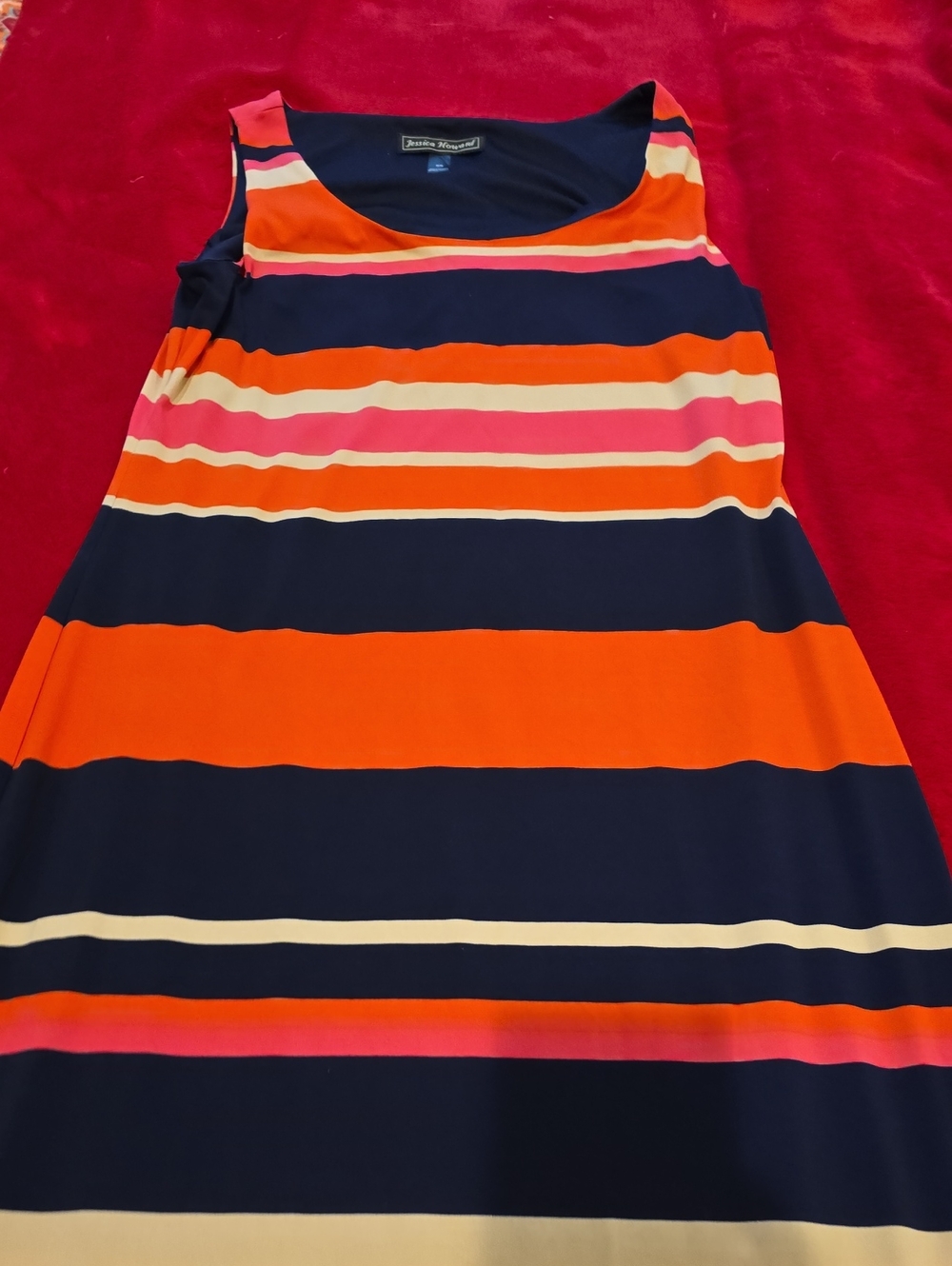 Jessica Howard Navy, Orange, Pink & Cream Striped Maxi Dress